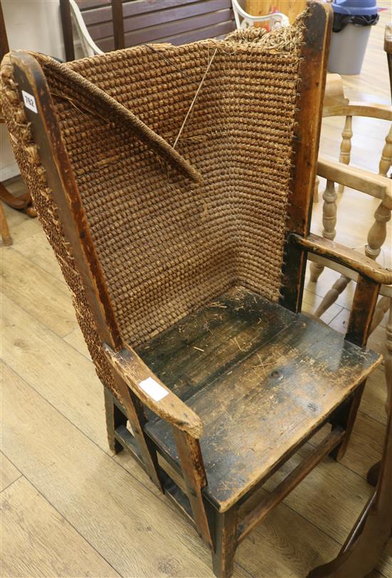 A late 19th century Orkney seagrass upholstered childs chair (a.f.)